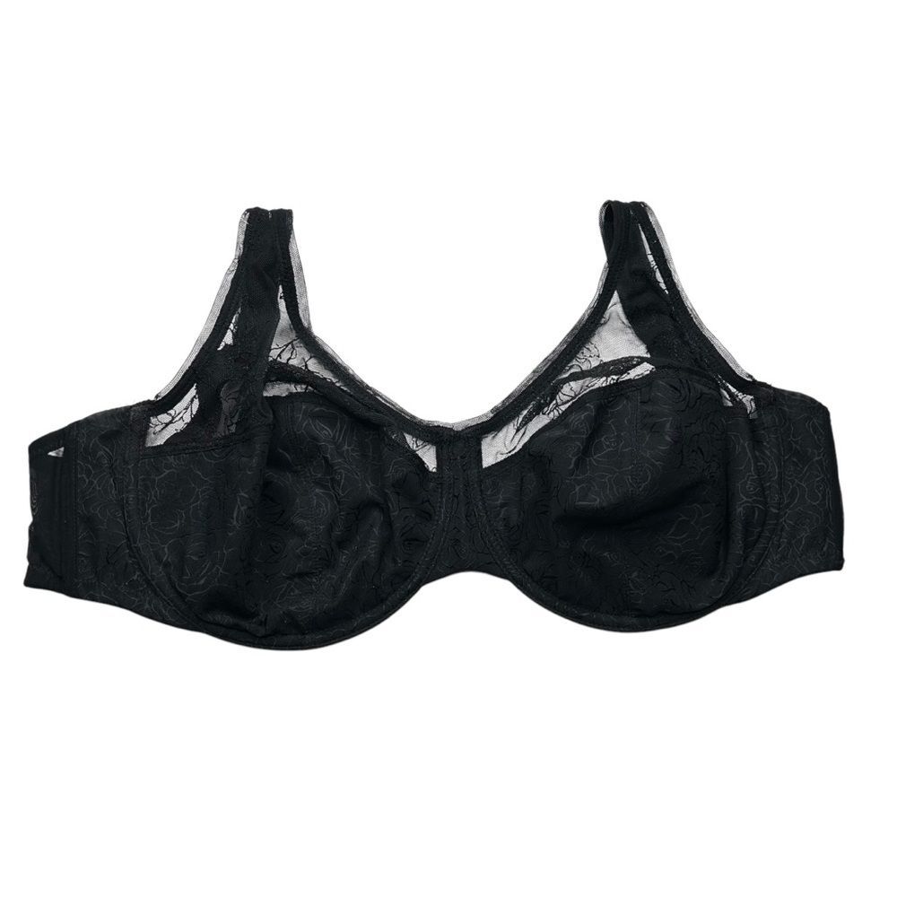 Wacoal Black Full-Coverage Bra 36G 36DDDD rose floral Lace unlined